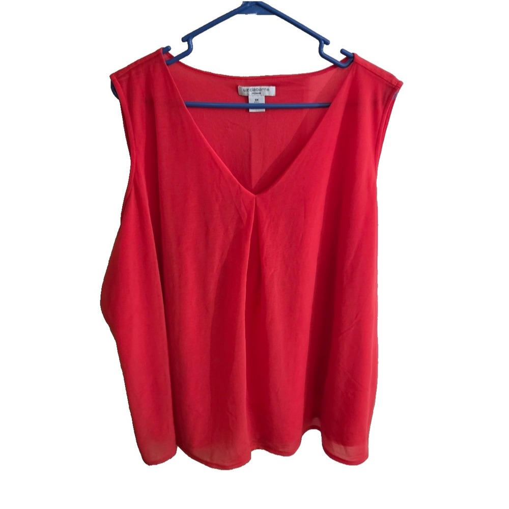 Liz Claiborne Woman Red V-Neck Sleeveless Blouse Pleated Chiffon Tank Top 3X